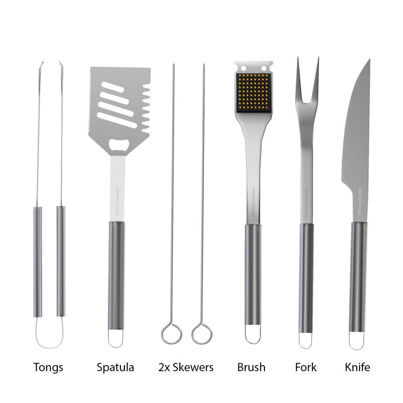 Home-Complete 7-Piece Stainless-Steel BBQ Cooking Utensils Set - Barbecue Grill Accessories with Aluminum Portable Handled Storage Case by Home-Complete (Silver) - Image 2